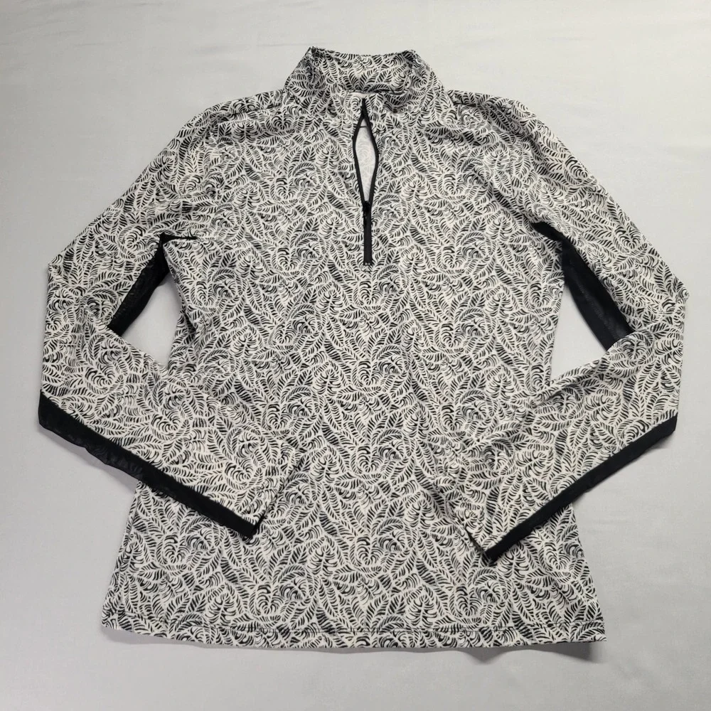 Tommy Bahama Everyday Active Womens Small Black White Palm Leaf Quarter Zip Top - Picture 1 of 9
